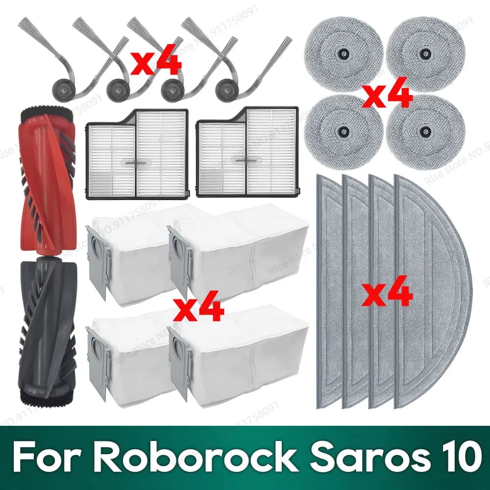 Compatible for Roborock Saros 10 Accessories Main Side Brush Hepa Filter Dust Bag Mop