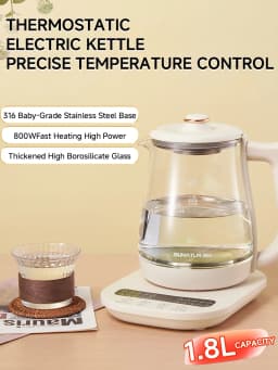 SUNATUR Kettles Electric Glass 220V Multifunction Health Pot Milk Fruit Tea Coffee Water 800W 24-hour Heat Preservation