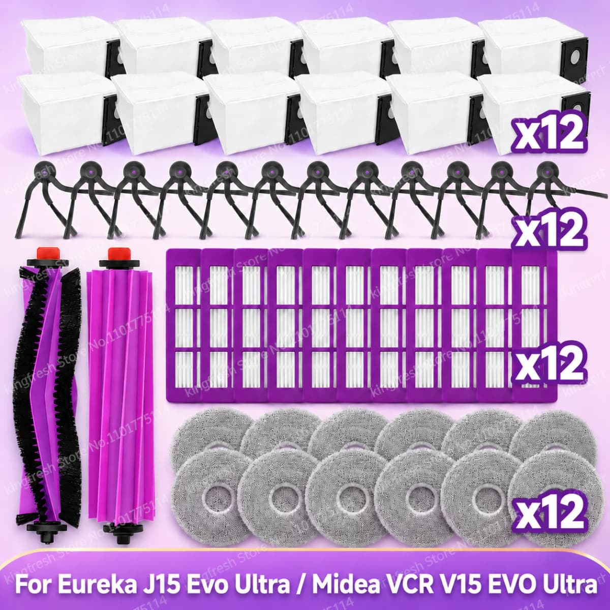 Fit For ( Eureka J15 EVO Ultra, Midea VCR V15 EVO Ultra ) Vacuum Parts Main Roller Side Brush HEPA Filter Mop Cloth Dust Bag