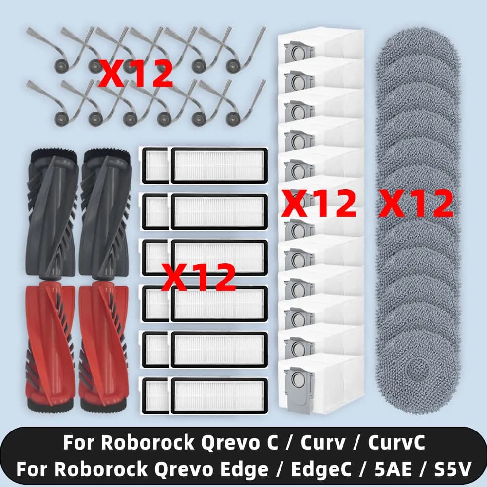 Compatible For ( Roborock Qrevo C / C Pro / Curv / CurvC / Edge / EdgeC / 5AE / S5V ) Parts Main Side Brush Filter Mop Dust Bag