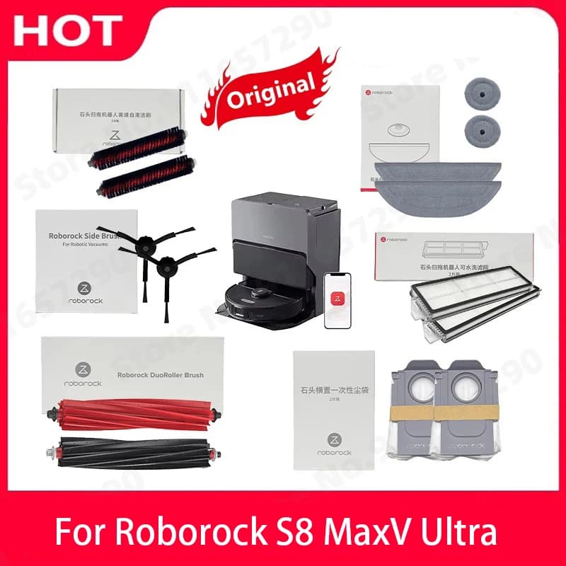 【Original 】Roborock S8 MaxV Ultra Robot Vacuum Spare Parts, Roller Brush, Filter, Dust Bag, Mop Cloth, Side Brush Accessories