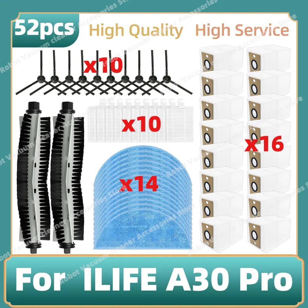 Compatible For ILIFE A30 Pro Vacuum Replacement Parts Main Side Brush Mop Cloth HEPA Filter Dust Bag Accessories