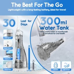 Mornwell Water Flosser Teeth Pick: Cordless Oral Water Floss 300ML Rechargeable Travel Irrigation Teeth Cleaner D52(F5012D)