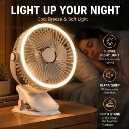 Clip on Fan Portable with LED Lights 3 Speed Adjustable Wind Speed Equipped Silent Desktop Fan Home Bedroom Camping Fan