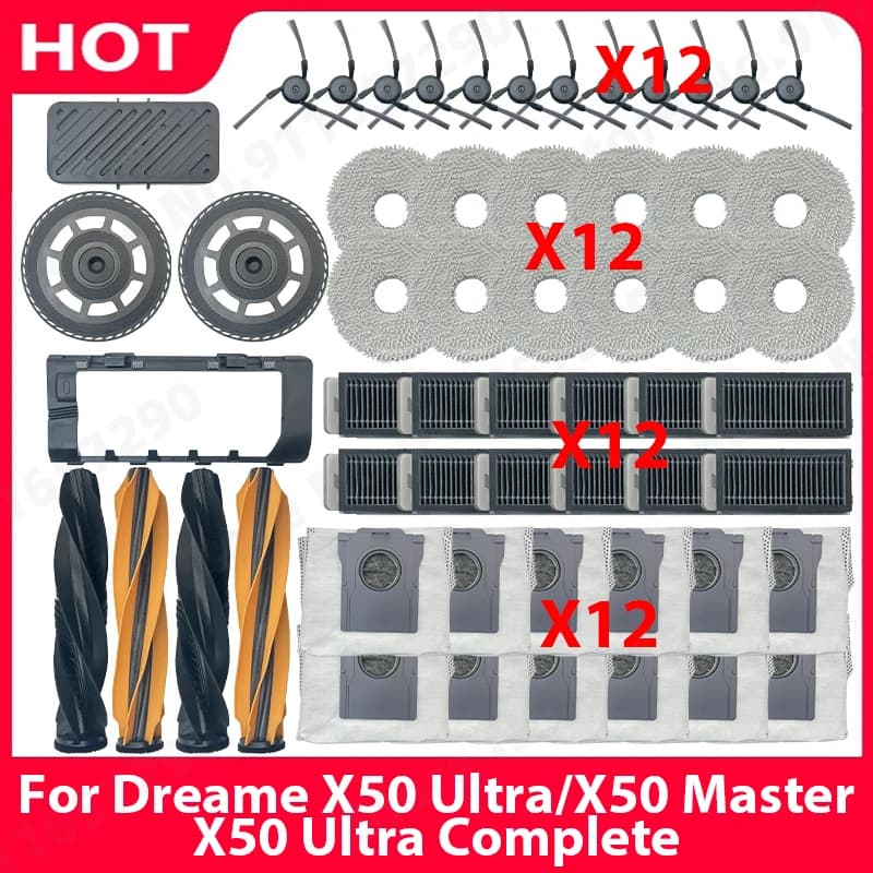 For Dreame X50 Ultra / X50 Master / X50 Ultra Complete Spare Parts Main Side Brush HEPA Filter Mop Cloths Dust Bag Accessories