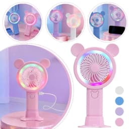 2026 New Gradient Light Handheld Mini Fan Portable Lovely Pink Cartoon Windy Fan Cute Round Ears Desktop Small Electric Fan