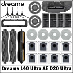 Dreame L40 Ultra AE / D20 UItra Robot Vacuum Spare Parts Main Side Brushes Mop Cloths HEPA Filters Dust Bags Accessories