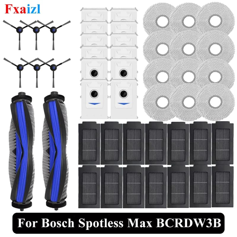 Accessories For Bosch Spotless Max BCRDW3B / BCRDW3BAB, Spotless Max Cam BCRDW3BX Main Side Brush Mop Filter Dust Bag Parts