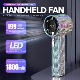 2026 New 199-Speed Portable Handheld Fan with Sparkling Imitation Diamonds & LED Display, USB Rechargeable Mini Fan for Outdoor