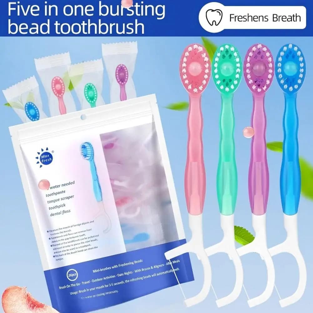 Portable Travel Toothbrush Set Disposable Exploded Bead Toothbrush with Floss Portable Travel Toothbrush With Dental Floss