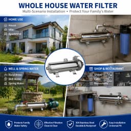 Whole House 1800L/H UF Water Filter 0.01μm Stainless Steel Washable PVDF Membrane Purifier，No Power Needed，Easy Detachable