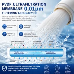 Whole House 1800L/H UF Water Filter 0.01μm Stainless Steel Washable PVDF Membrane Purifier，No Power Needed，Easy Detachable