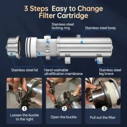 Whole House 1800L/H UF Water Filter 0.01μm Stainless Steel Washable PVDF Membrane Purifier，No Power Needed，Easy Detachable