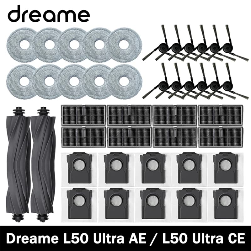 Dreame L50 Ultra AE / L50 Ultra CE Vacuum Cleaner Replacement Accessories Main Side Brush HEPA Filter Mop Cloths Dust Bag Spare