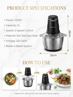 SOKANY7020 400W Electric Meat Grinder 2L 304 Stainless Steel Food Chopper 2‑Speed 4‑Blade Food Processor for Kitchen
