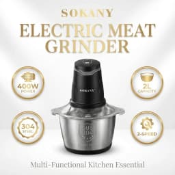 SOKANY7020 400W Electric Meat Grinder 2L 304 Stainless Steel Food Chopper 2‑Speed 4‑Blade Food Processor for Kitchen