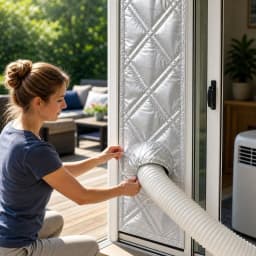 Portable Air Conditioner Window Seal Cloth, Insulated Window Vent Kit with Drawstring Hole for Portable AC Exhaust Hose, Heat In