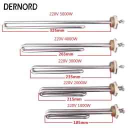 DERNORD 1kw 2kw 3kw 4kw 5kw 1"BSP U Type AC Electrical Fold Back Heating Element 220V Brass Flange Immersion Water Heater