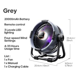 New 6 in 1 Outdoor Camping Fan 20000mAh Rechargeable Portable Wireless Tent Ceiling Fan 4 Speed Adjustment with Hook & LED Light
