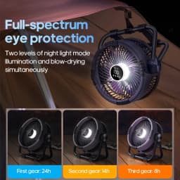 New 6 in 1 Outdoor Camping Fan 20000mAh Rechargeable Portable Wireless Tent Ceiling Fan 4 Speed Adjustment with Hook & LED Light