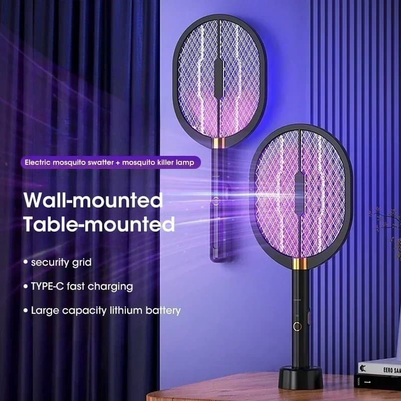 Electric Mosquito Swatter with UV Light, Rechargeable 3000V Electric Insect Killer for Indoor/Outdoor Home Garden Camping Travel