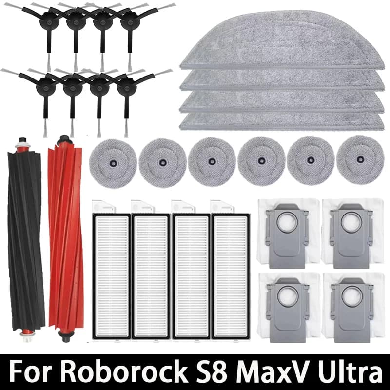 Roborock S8 MaxV Ultra Robot Vacuum Spare Parts Main Side Brushes Mop Cloths HEPA Filters Dust Bags Accessories