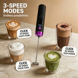 Electric Milk Frother USB Rechargeable Handheld 3 Speeds Coffee Foam Maker Cappuccino Frothing Wand Mixer for Kitchen Cafe Use