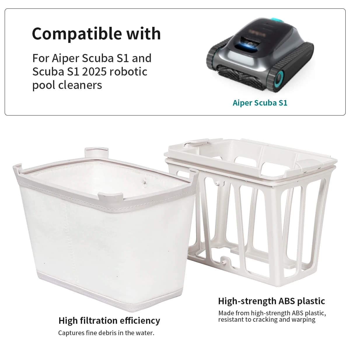 Replacement Filter for Aiper Scuba S1 – Captures 3µm Debris, 180µm Basket, 3.5L, Designed for Fast Cleaning