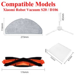 Compatible For Xiaomi Robot Vacuum S20 / D106 Parts Main Side Brush Hepa Filter Mop Cloth Dust Bag Replacement Spare Accessories