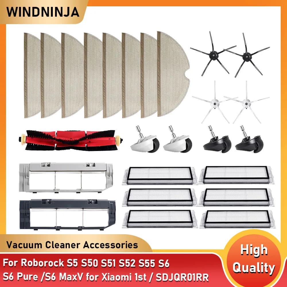 For Roborock S5 S50 S51 S52 S55 S6 S6 Pure S6 MaxV for Xiaomi 1st / SDJQR01RR Vacuum Cleaner Roller Brush Filter Wheel Mop Part