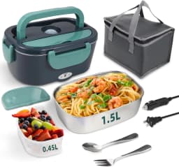 Electric Lunch Box 80W Portable Heated Lunchbox Adults Includes 2 Stainless Steel Containers Car Truck Work Use Leak Proof Food