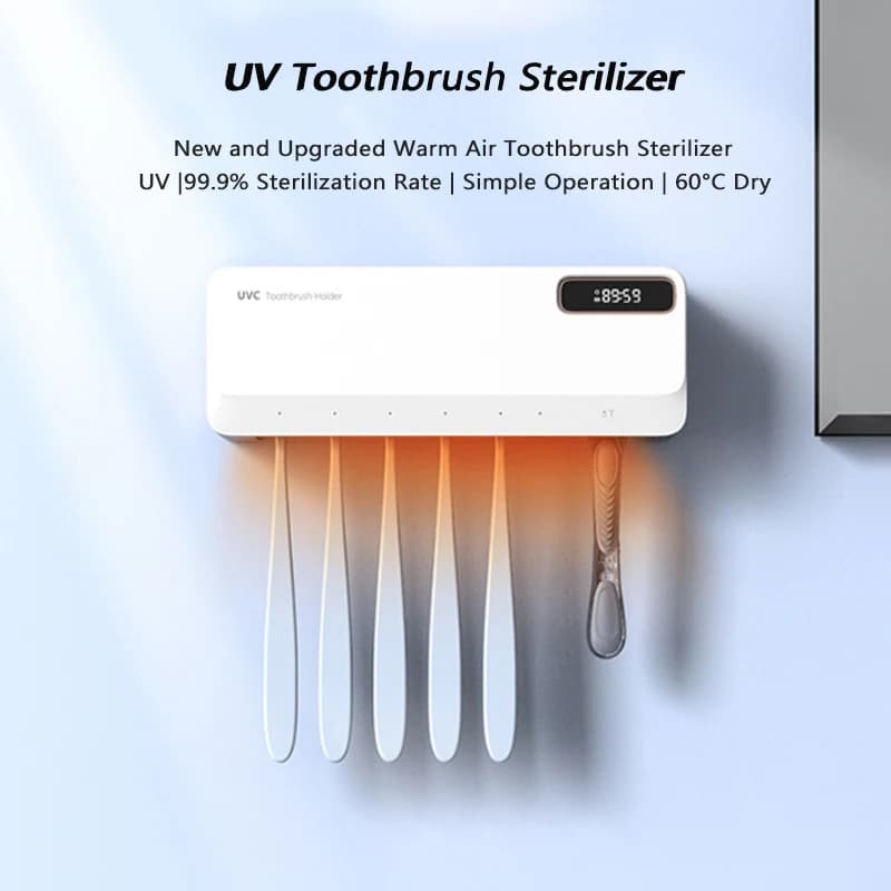 New UVC Toothbrush Sterilizer Rapid Warm Air Drying Rechargeable 2-in-1 Razor Toothbrush Storage Sterilizer Holder Wall-Mounted