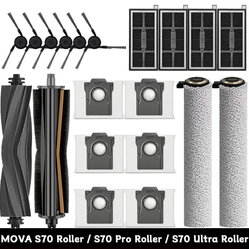 For MOVA S70 Roller/S70 Ultra Roller/S70 Pro Roller Robot Vacuum Dust Bags Mop Main Side Brushes Cloths HEPA Filters Spare Parts