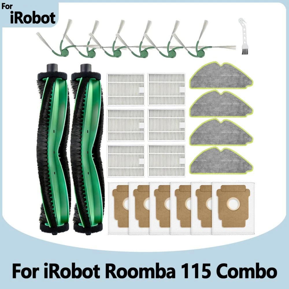 Fit For IRobot Roomba 115 Combo/115 Combo+ Vacuum Cleaner Replacement Parts Main Roller Brush Side Brush Filter Mop Pad Dust Bag