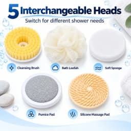 Electric Shower Brush LED Display Rotating Multifunctional Shower Brush 5 Brush Heads 3-Speed Detachable for Back Face & Shower
