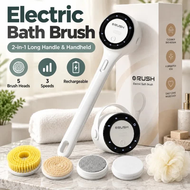 Electric Shower Brush LED Display Rotating Multifunctional Shower Brush 5 Brush Heads 3-Speed Detachable for Back Face & Shower