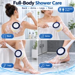 Electric Shower Brush LED Display Rotating Multifunctional Shower Brush 5 Brush Heads 3-Speed Detachable for Back Face & Shower