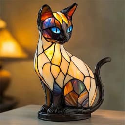 Stained Glass Cat Lamp Cute Animal Resin Night Light LED Bedside Lamp for Bedroom Living Room Decor Home Decoration Gift