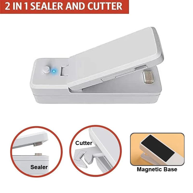 Heat Seal Device, 2-in-1 USB Chip Bag Sealer Machine with Cutter Heat Sealer Food Resealer Bag Kitchen Tool for Snacks Sealing