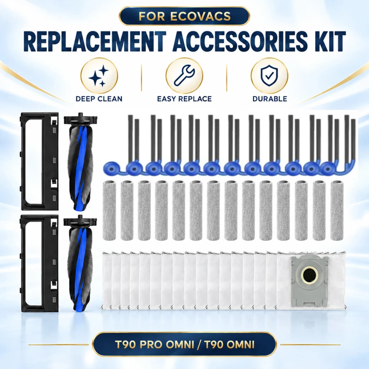Genuine Ecovacs T90 Pro Omni Vacuum Cleaner Accessories | T90 Omni Main Brush Cover, Side Brush, Filter, Dust Bag Consumables