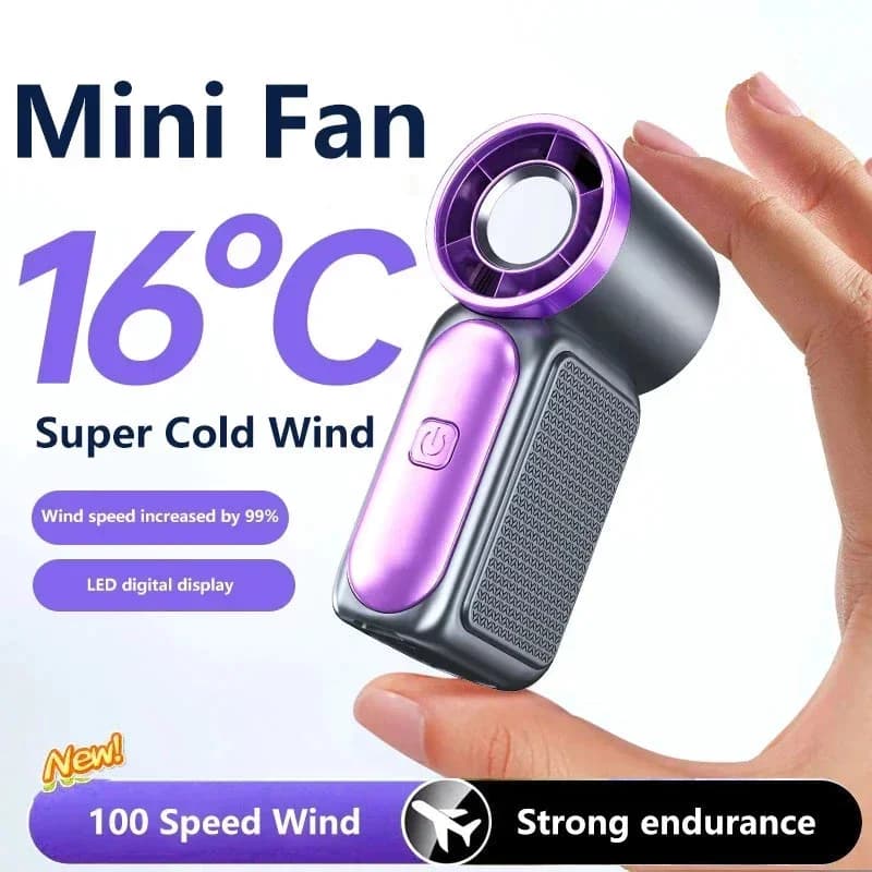Handheld Mini Fan 5 Speed Adjust Type C Rechargeable Portable Fan Digital Display Desktop Fan Outdoor Use