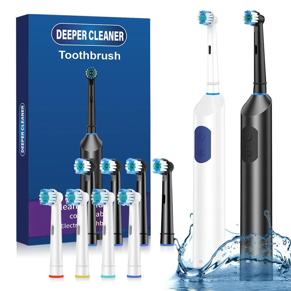 New Rotating Electric Toothbrush,5 Modes Rechargeable Timing Electric Toothbrush,Home Cleaning Teeth,4 Replaceable Brush Heads