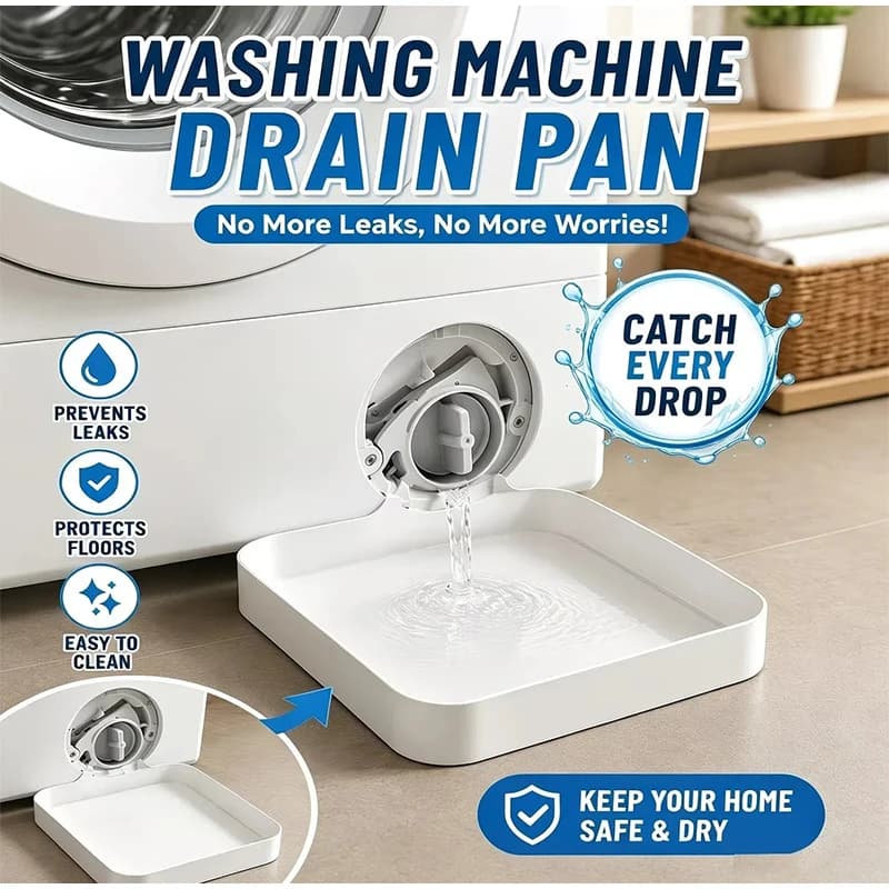 Washing Machine Drain Pan Easy Install Leak Proof Water Collection Tray Durable Floor Spill Protector Tool for Laundry Room
