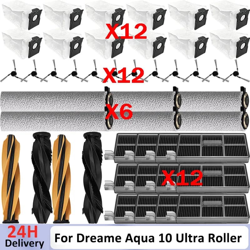 Acccessories Fit For (Dreame Aqua 10 Ultra Roller) Vacuum Parts Main Roller Brush Side Brush Cleaner Filter Dust Bag Roller Mops