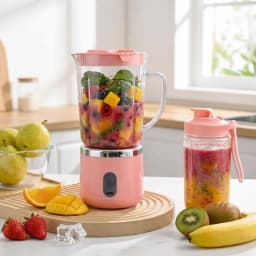 Double Cup Electric Juicer 700Ml Capacity Sharp Blades Portable Juicer Easy Disassemble Compact Size Smoothie Blender Gym Use