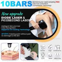 Diode Hair Removal 4 Wavelengths Pico Tattoo Removal Machine 755nm FAC Collimation Ice Cooling System Foldable Touch