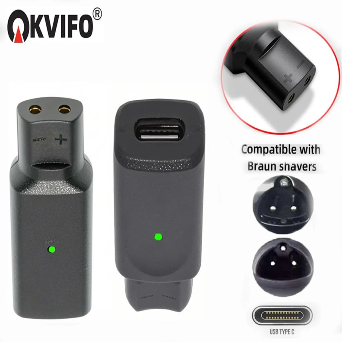 KVIFO12V 0.4A Type-C Shaver Adapter PD Charging Converter for Braun Series 3 5 7 9 6 1 XT5 Electric Razor(Cable Excluded)