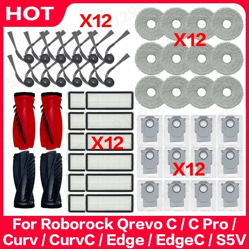 For Roborock Qrevo C / C Pro / Curv / CurvC / Edge / EdgeC / S5V Main Side Brush Mop Cloth Dust Bag Filter Accessories
