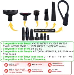 Replacement Vacuum Attachments & Brushes Plus Universal Adapter Kit Compatible with Shop Vacs 2-1/4'' 1-7/8'' 1-3/8'' 1-1/4 Inch