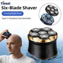TINSOL Men's Electric Shaver 6D Magnetic Hair Trimmer Rechargeable LED Waterproof Facial Hair Clipper Bald Head Machine
